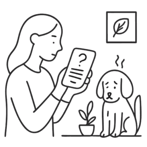 Graphic shows a woman watching her phone an a sick dog sitting next to hear