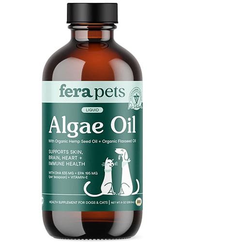 algae oil fera pets product shoot on white background